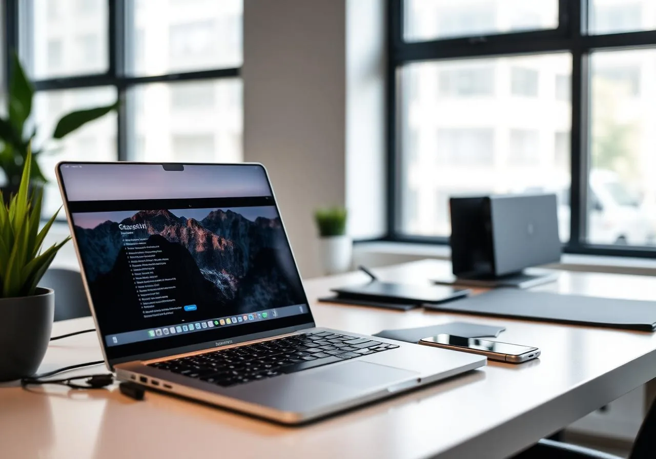 Moderner Arbeitsplatz mit Laptop und Smartphone